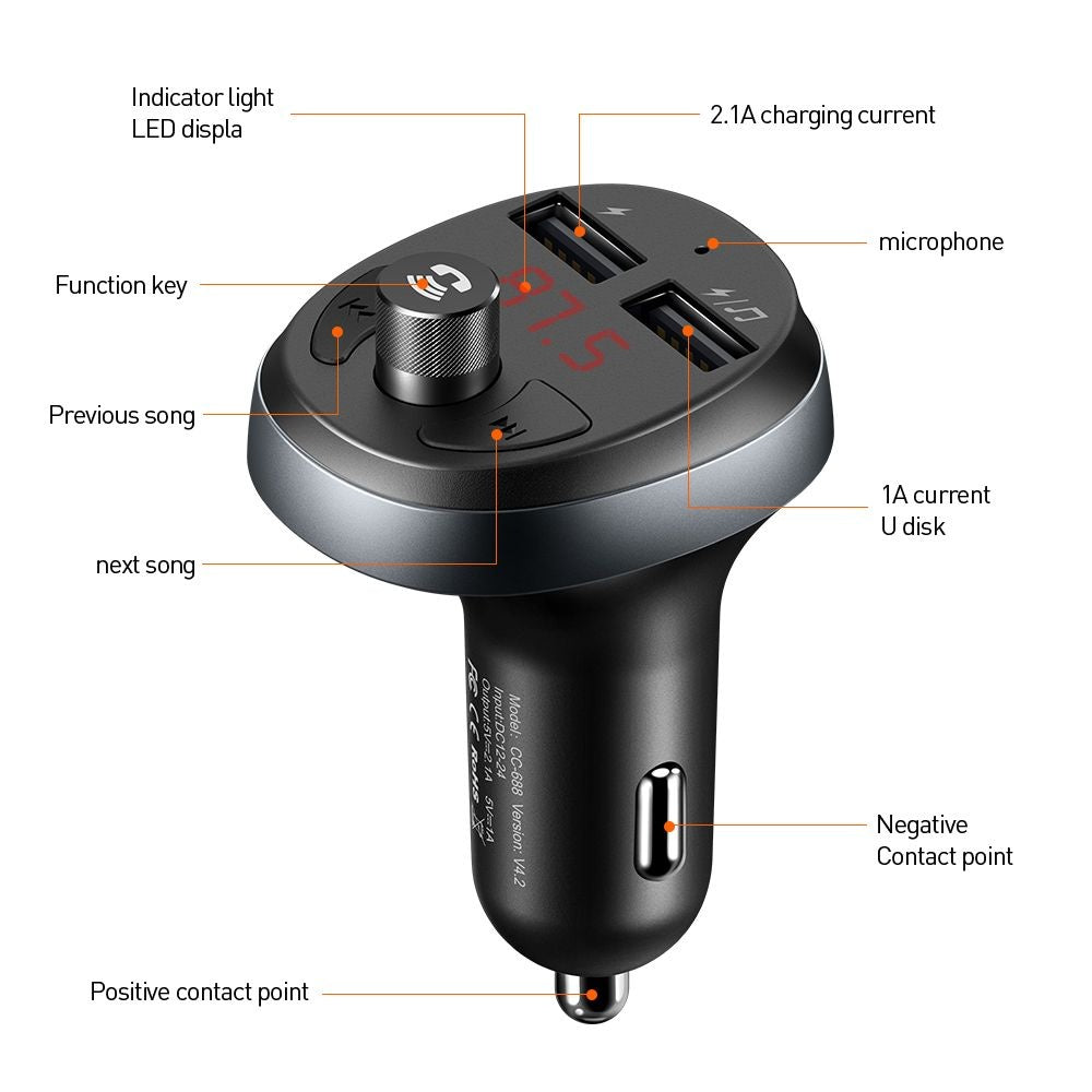 FM Bluetooth модулятор McDodo, 2 x USB-A