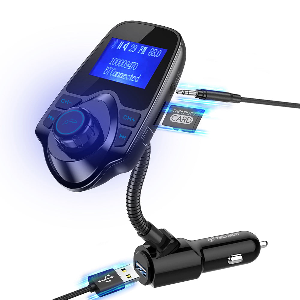 FM Bluetooth модулатор Techsuit MFM4, 1 x USB-A - 1 x 3.5mm - 1 x microSD, Черен