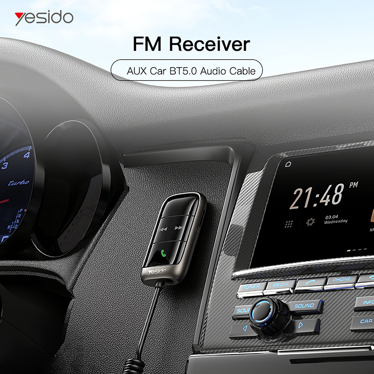 FM модулатор Bluetooth Yesido YAU32, 1 x 3.5mm - 1 x microSD