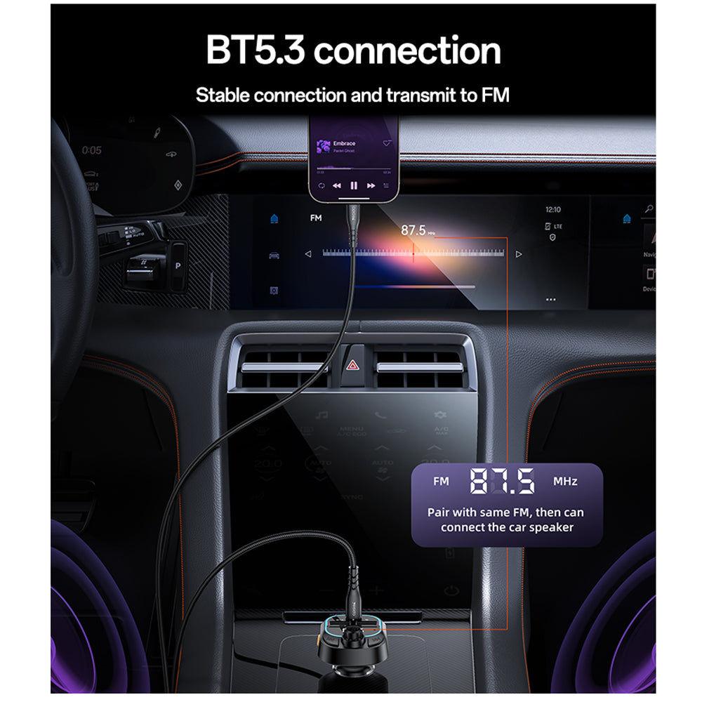 FM модулатор Bluetooth Yesido Y70, 2 x USB-A - 1 x USB-C