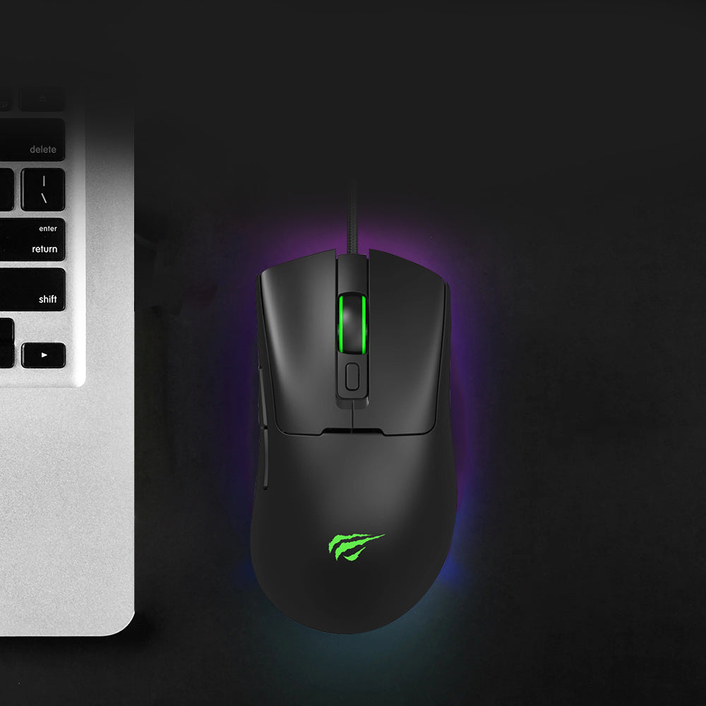 Геймърска мишка с кабел USB HAVIT MS966, RGB, 800DPI - 12000DPI, 1.6m, Черна