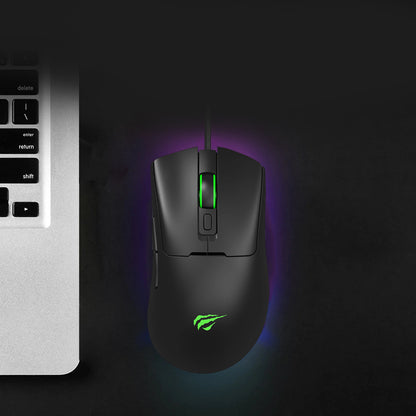 Геймърска мишка с кабел USB HAVIT MS966, RGB, 800DPI - 12000DPI, 1.6m, Черна