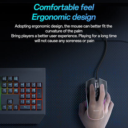 Игрална мишка с кабел USB Yesido KB20, RGB, 1000DPI - 7200DPI, Черна
