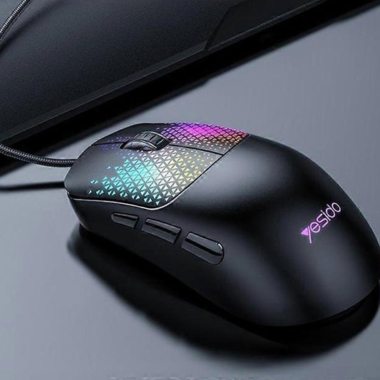 Геймърска мишка с кабел USB Yesido KB32, RGB, 7200DPI, Черна