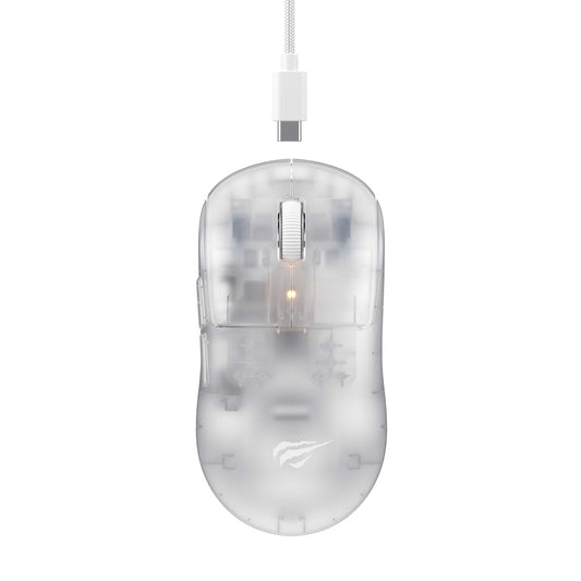 Безжична геймърска мишка HAVIT MS970WB Pro, 800DPI - 12000DPI, BT / Wi-Fi / С кабел, Прозрачно бяла