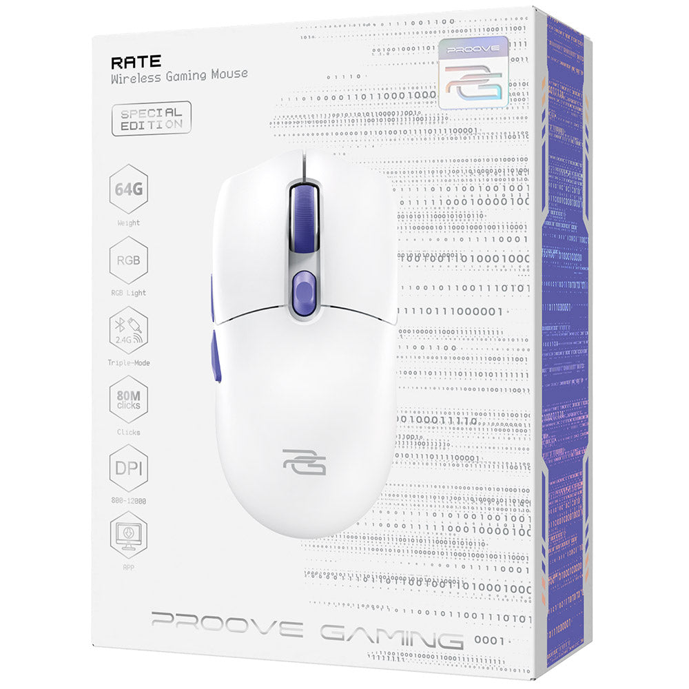 Гейминг мишка безжична Proove Rate Special Edition, 800DPI - 12000DPI, Бяла CMRTWRS03002