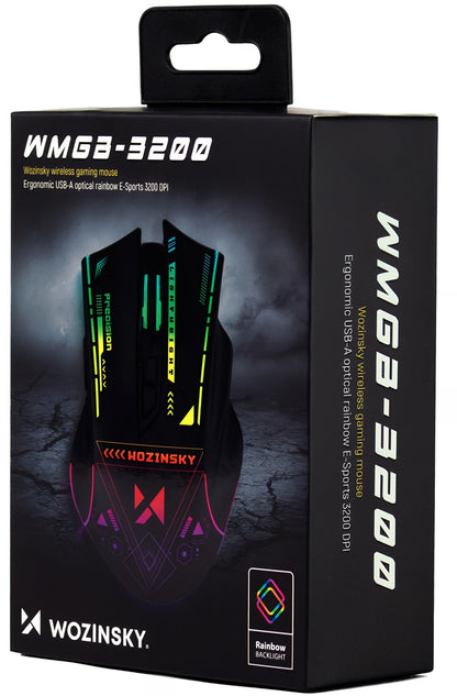 Безжична геймърска мишка WZK WMGB-3200, 3200DPI, RGB, Черна