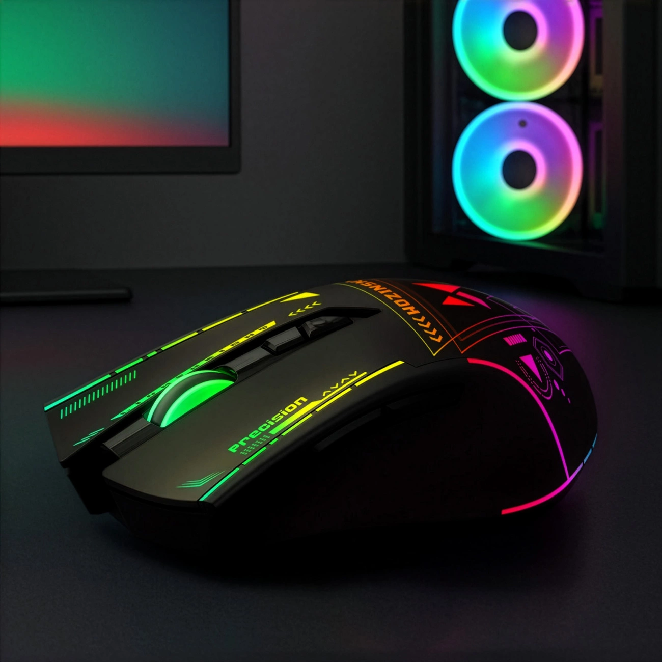 Безжична геймърска мишка WZK WMGB-3200, 3200DPI, RGB, Черна