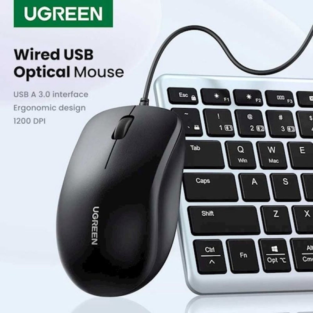 Мишка с кабел USB UGREEN MU007, 1200DPI, 1.5m, Черен