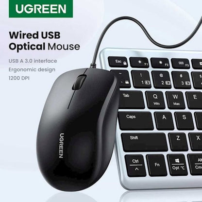 Мишка с кабел USB UGREEN MU007, 1200DPI, 1.5m, Черен