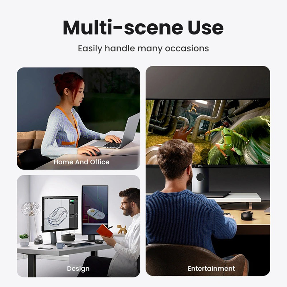 Мишка с кабел USB UGREEN MU007, 1200DPI, 1.5m, Черен