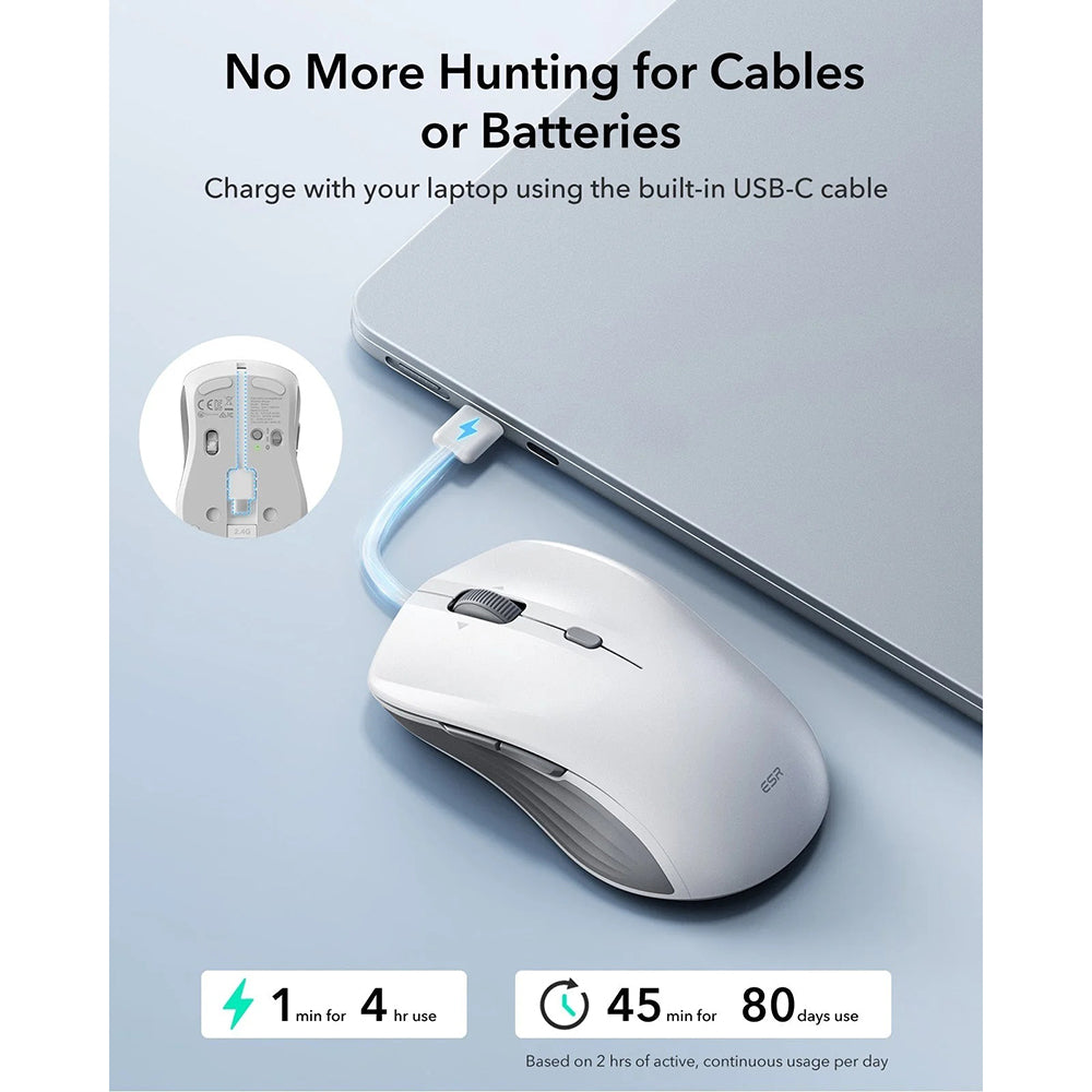 Безжична мишка ESR MagMouse, 800DPI - 4800DPI, BT / Wi-Fi, Бяла