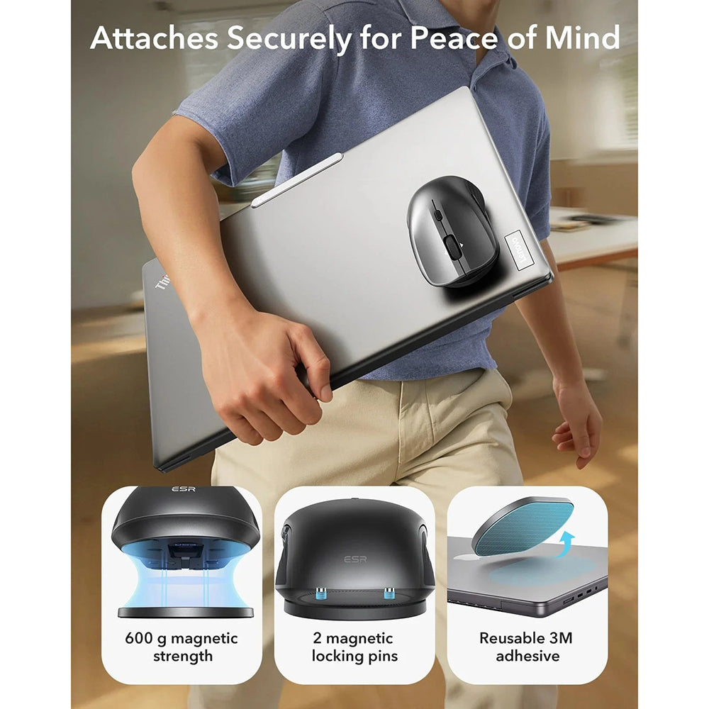 Безжична мишка ESR MagMouse, 800DPI - 4800DPI, BT / Wi-Fi, Черен