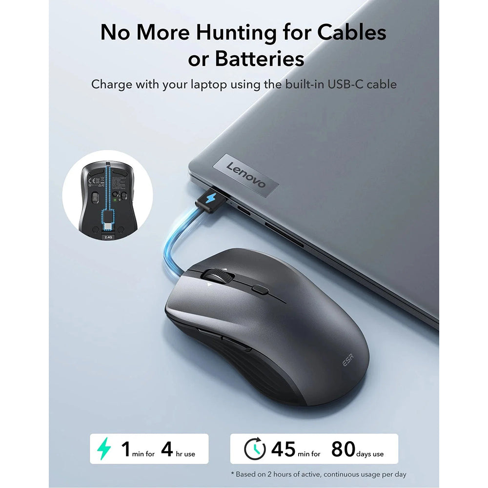 Безжична мишка ESR MagMouse, 800DPI - 4800DPI, BT / Wi-Fi, Черен