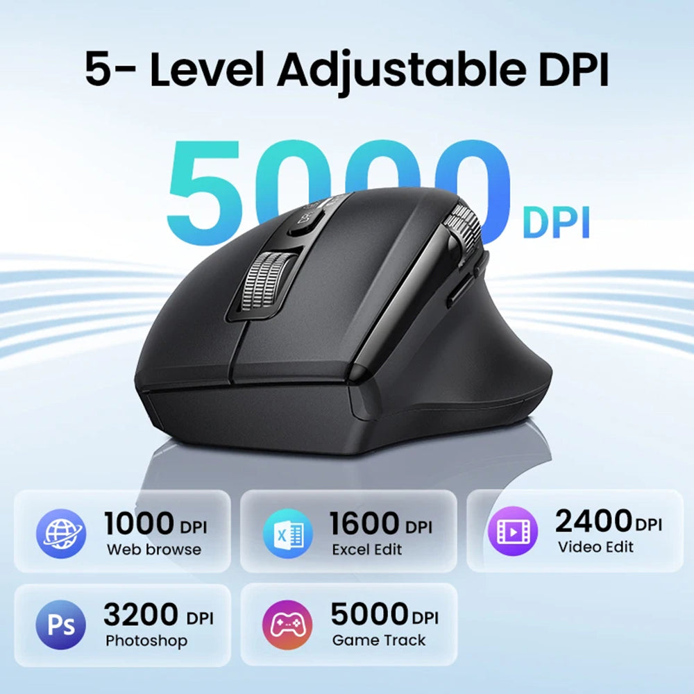 Безжична мишка UGREEN M751, 5000DPI, BT / Wi-Fi, Черен