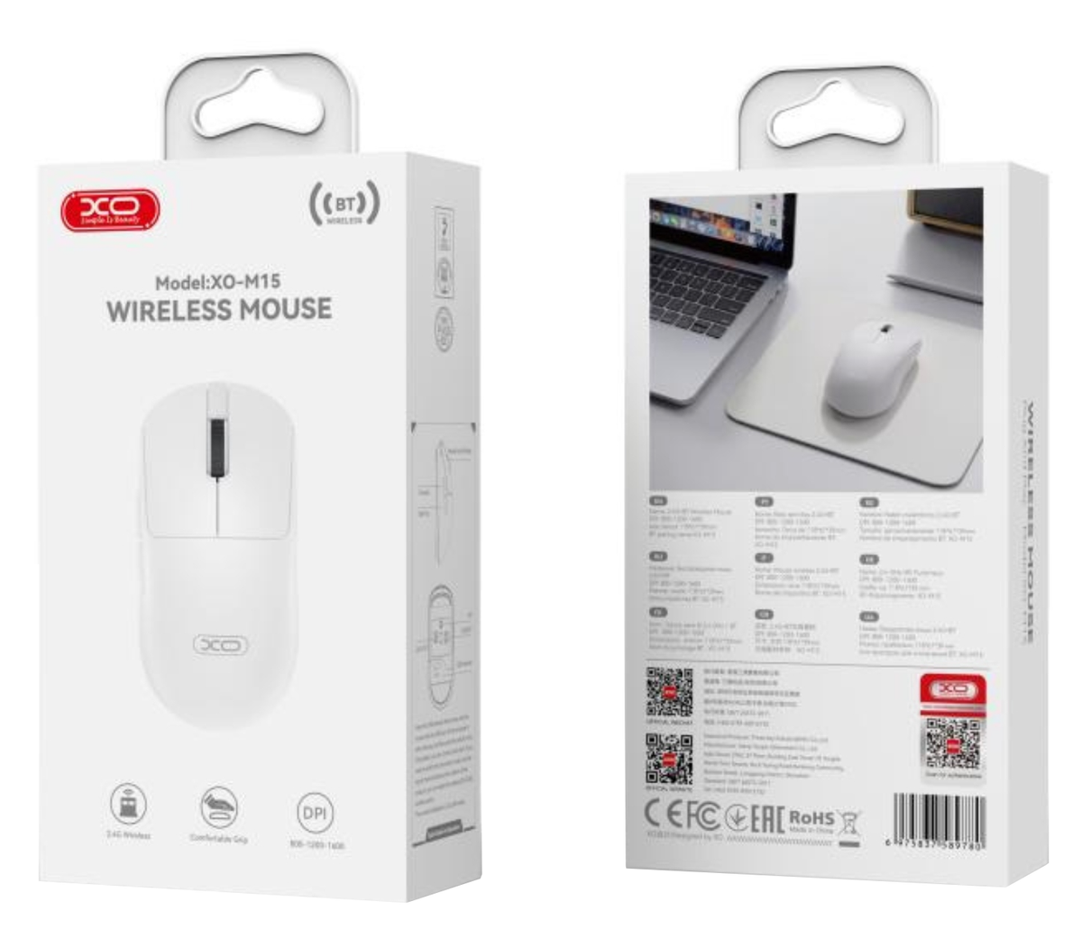 Безжична мишка XO Design M15, 1600DPI, BT / Wi-Fi, бяла