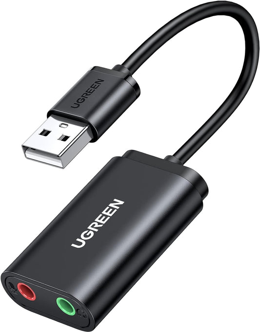 USB звукова карта UGREEN US205, 2 x 3,5 мм жак, черна 