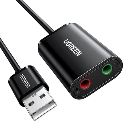 USB звукова карта UGREEN US205, 2 x 3,5 мм жак, черна 