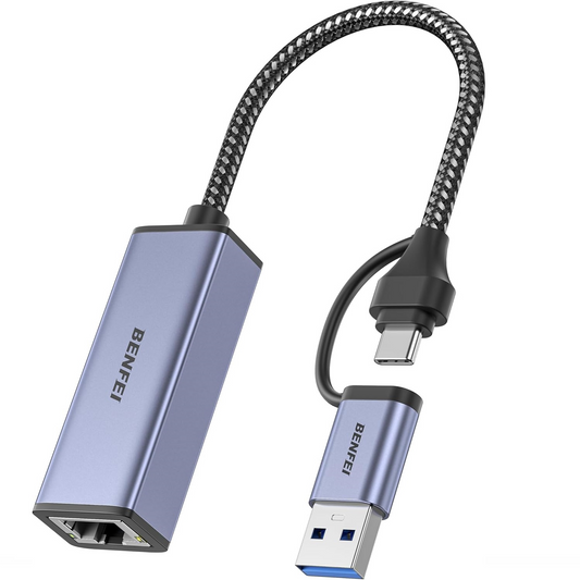 Мрежова карта Benfei, RJ45, USB-C / USB, Сива