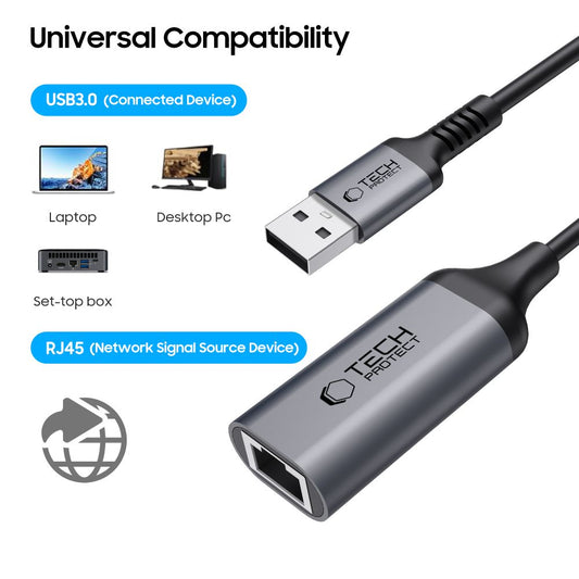 Мрежова карта Tech-Protect Ultraboost, RJ45, USB 3.0, Черен