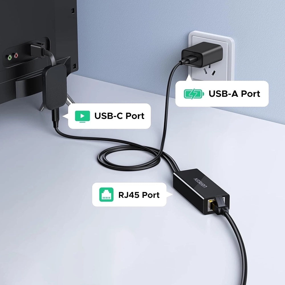 Мрежова карта UGREEN CR110 (75535), RJ45, USB / USB-C, Черен