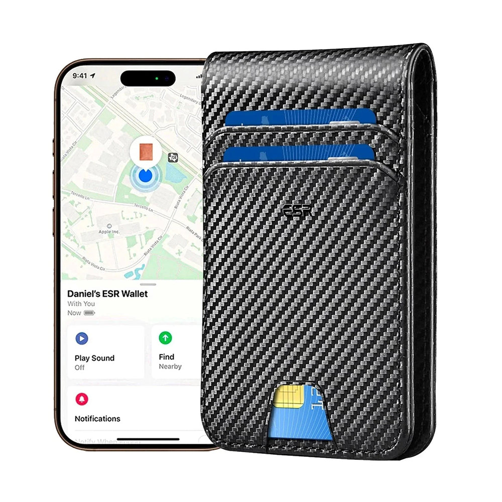 Портфейл ESR Classic Geo Carbon с функция Find My и защита RFID, Черен