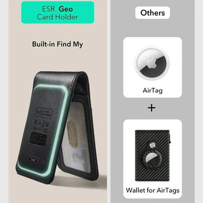 Портфейл ESR Classic Geo Carbon с функция Find My и защита RFID, Черен