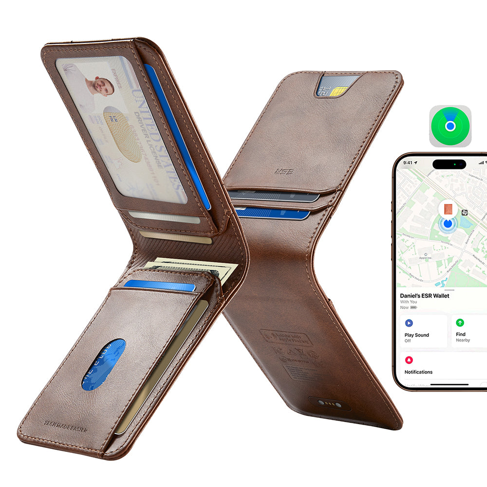 Портфейл ESR Classic Geo с функция Find My и защита RFID, кафяв