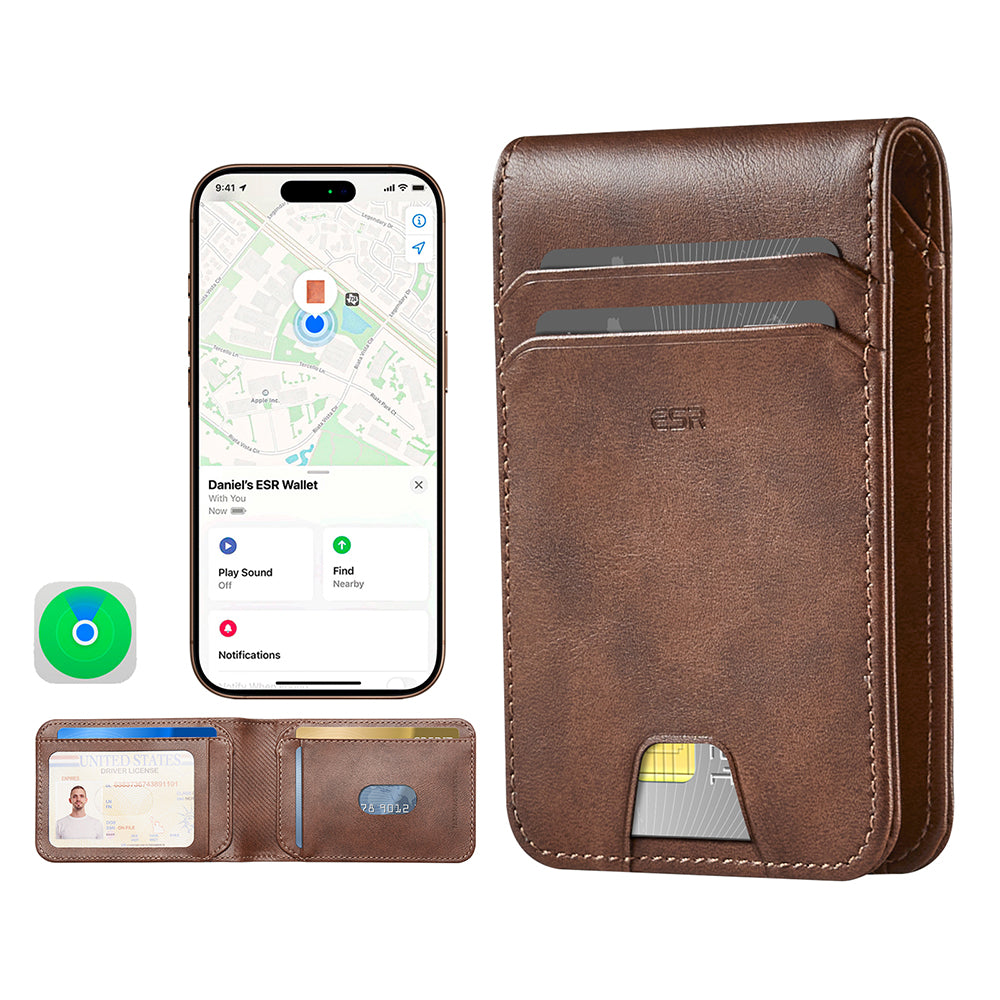 Портфейл ESR Classic Geo с функция Find My и защита RFID, кафяв