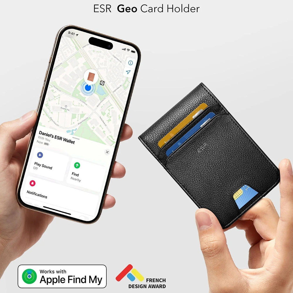 Портфейл ESR Classic Geo с функция Find My и защита RFID, Черен