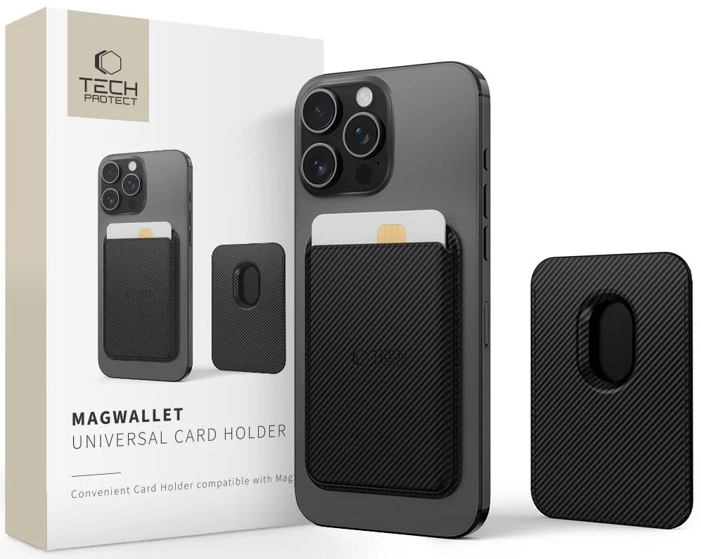 Портфейл MagSafe, Tech-Protect, Magwallet Carbon, Черен