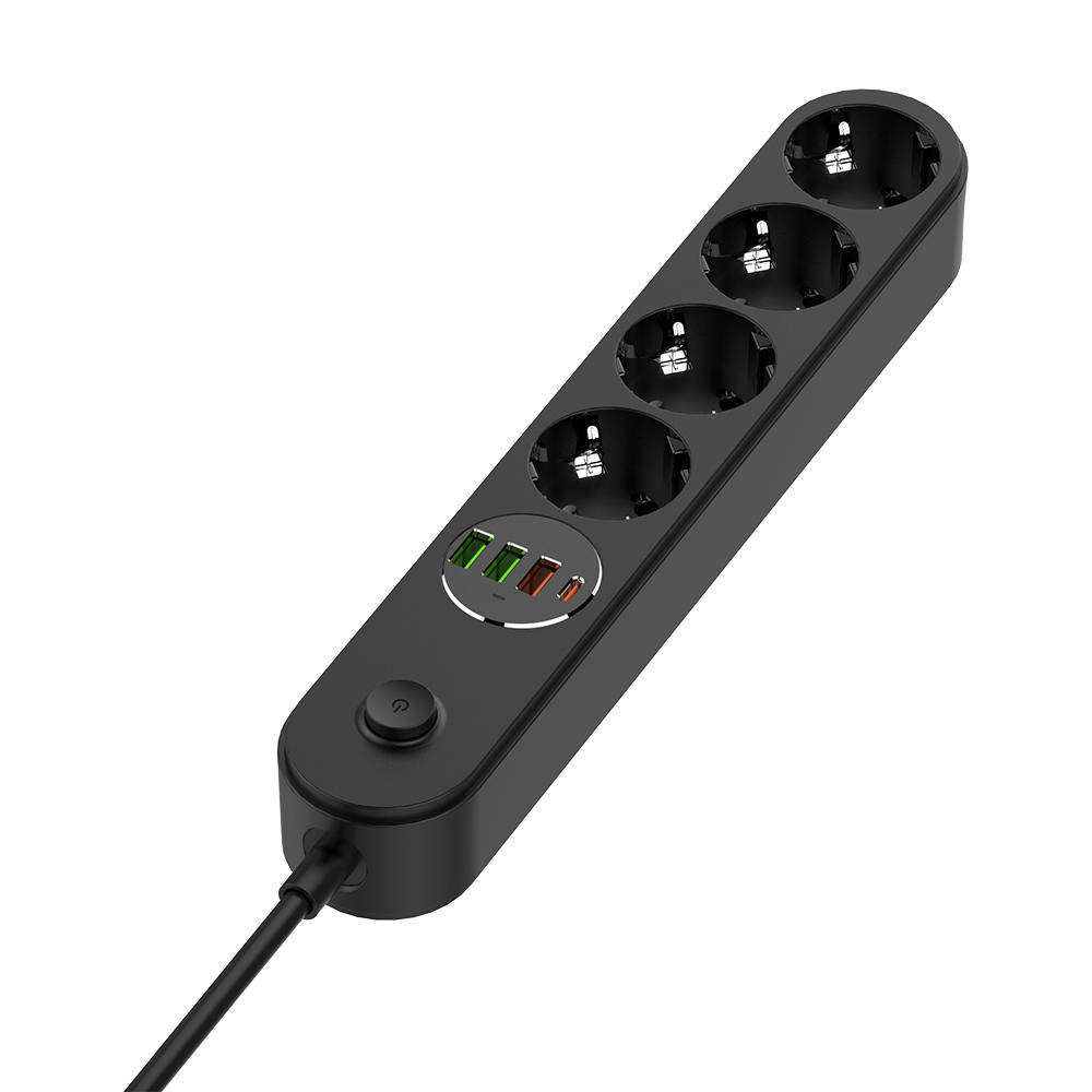 Удължител ColorWay, 4 x Schuko, Черен