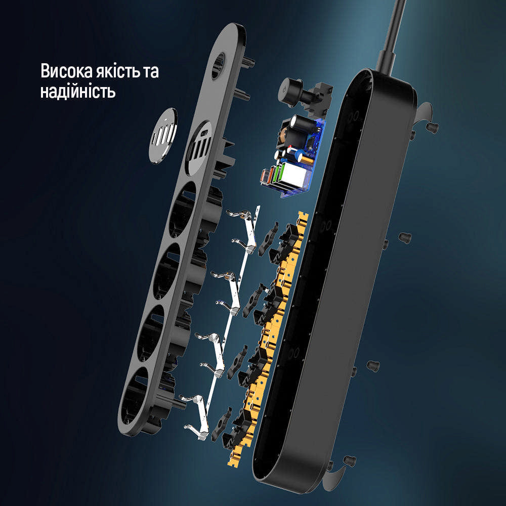 Удължител ColorWay, 4 x Schuko, Черен