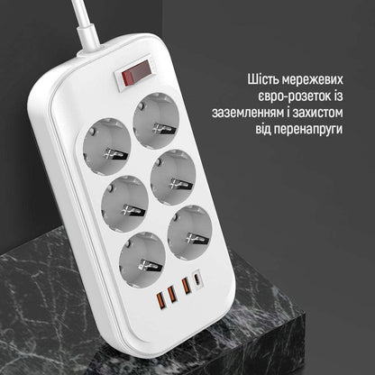 Удължител ColorWay, 6 x Schuko, Бял