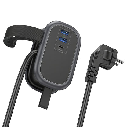 Мрежово зарядно устройство HOCO NS6, 2 x USB-A - 1 x USB-C - 1 x Schuko, черно