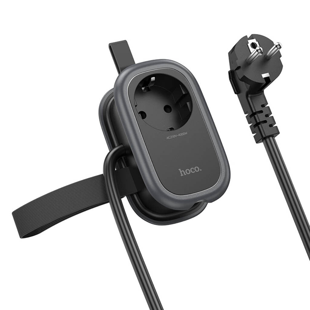 Мрежово зарядно устройство HOCO NS7, 2 x USB-A - 1 x USB-C - 1 x Schuko, черно 