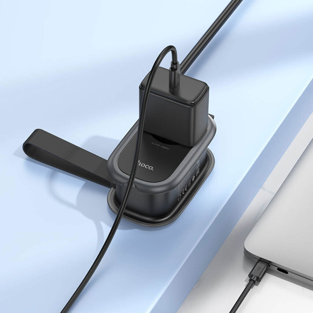 Мрежово зарядно устройство HOCO NS7, 2 x USB-A - 1 x USB-C - 1 x Schuko, черно 