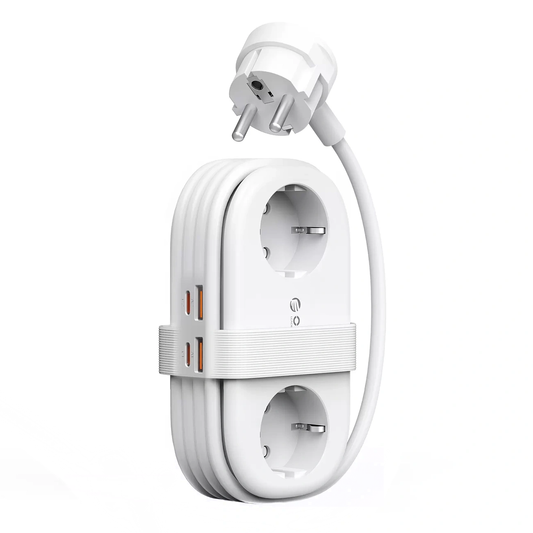 Удължител Orico AP3, 2 x Schuko - 2 x USB-A - 2 x USB-C, Бял