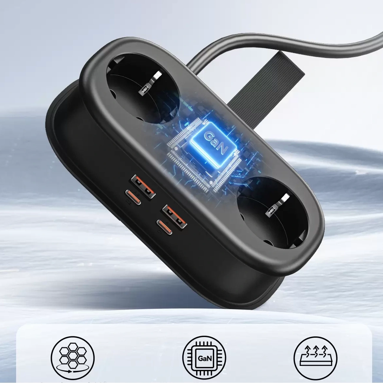 Удължител Orico AP3, 2 x Schuko - 2 x USB-A - 2 x USB-C, Черен