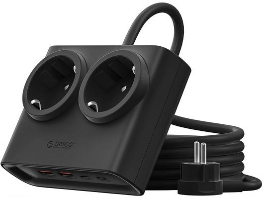 Удължител Orico PDC25, 2 x Schuko - 2 x USB-A - 2 x USB-C, Черен