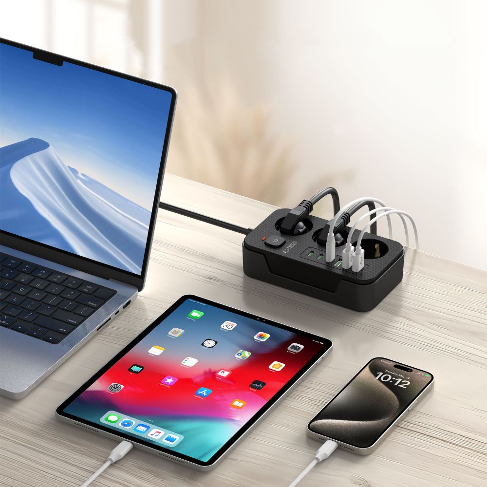 Удължител Tech-Protect PC3X6, 3 x Schuko, Черен