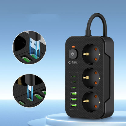 Удължител Tech-Protect PC3X6, 3 x Schuko, Черен