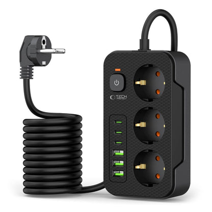 Удължител Tech-Protect PC3X6, 3 x Schuko, Черен
