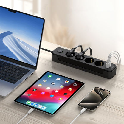 Мрежово зарядно устройство Tech-Protect PCL4X3, 2 x USB-A - 1 x USB-C - 4 x Schuko, черно 