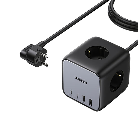 Мрежово зарядно устройство UGREEN CD268, 65W, 4,5A, 2 x USB-A - 2 x USB-C - 3 x Schuko, сиво