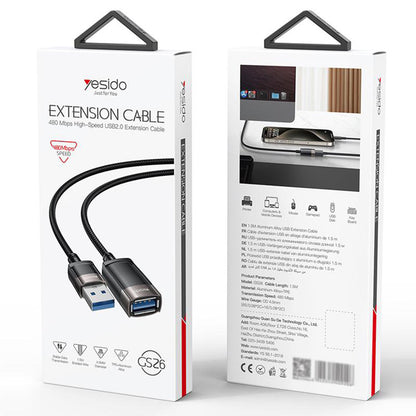 Удължителен кабел USB Yesido GS26, 1.5m, Сив