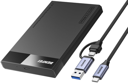 Rack Benfei за HDD / SSD SATA 2.5 инча, USB-A / USB-C, Черен