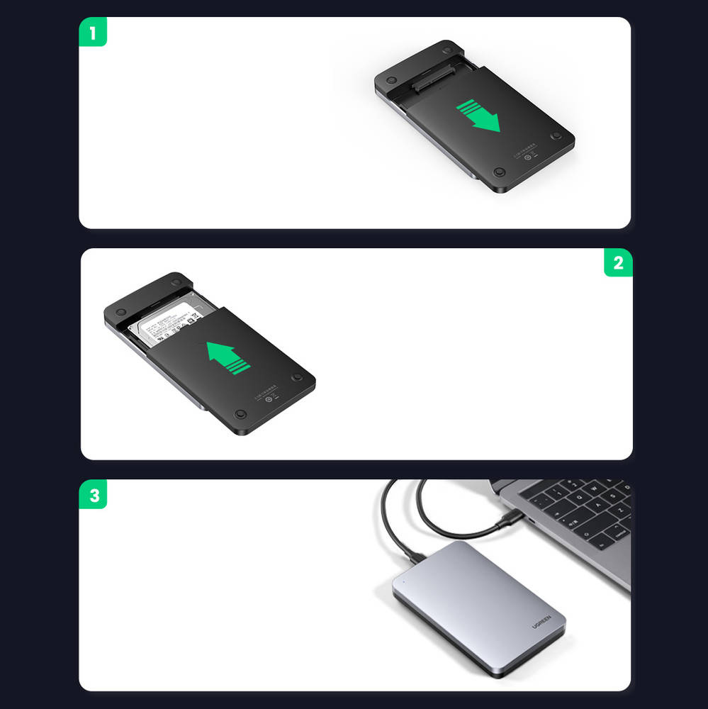 Стойка UGREEN CM300 за HDD / SSD SATA 2.5inch, USB 3.1, Сивa