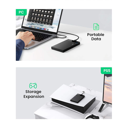 Стойка UGREEN US221 (50743) за HDD / SSD SATA 2.5inch, USB-C, Черен