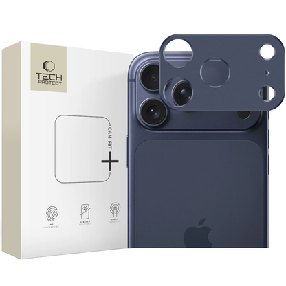 Рамка за защита на задната камера Tech-Protect Camalloy Fit+ за Apple iPhone 17 Pro, Алуминий, Тъмносиня